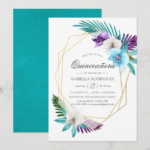 Waterverf Tropische Orchideeën Geometric Quinceañe Kaart