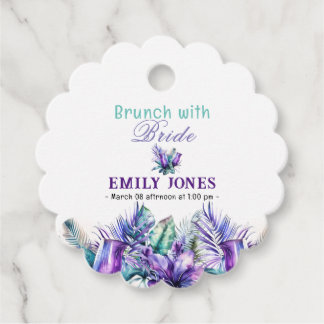 Waterverf tropische paarse bloemenbruidsbrunch bedankjes labels