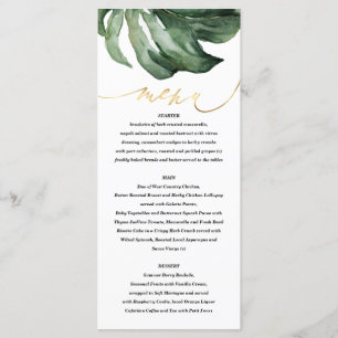 Waterverf tropische palm + goudbruiloft menu