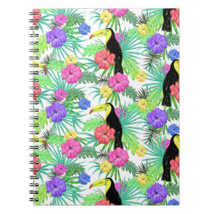 Waterverf tropische palm, Hawaiian Hibiskus Toucan Notitieboek