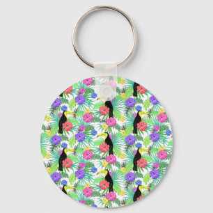 Waterverf tropische palm, Hawaiian Hibiskus Toucan Sleutelhanger