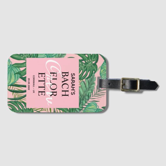Waterverf Tropische Palm Roze Bachelorette Holiday Bagagelabel (Voorkant (horizontaal))