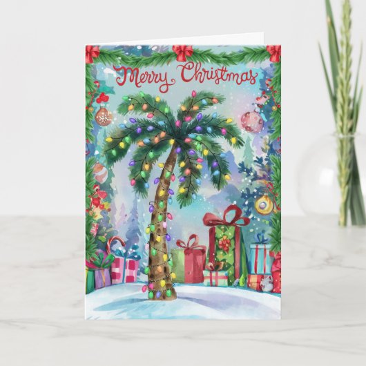 Waterverf Tropische Palm Tree Kerst Kaart (Voorkant)