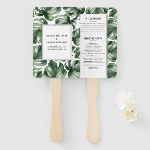 Waterverf tropische palmblad bruiloft hand fan handwaaier