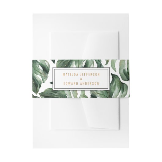 Waterverf tropische palmblad bruiloft uitnodigingen wikkel (Voorkant Voorbeeld)
