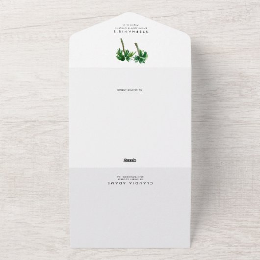 Waterverf Tropische palmbomen Bachelorette All In One Uitnodiging (Buitenkant)