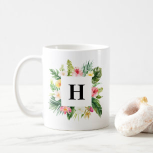 Waterverf Tropische Planten Lijst Monogram Koffiemok