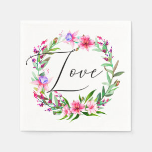 Waterverf tropische roze bloemen. Bloemenbruiloft Servet