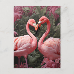 Waterverf Tropische Roze Flamingo Romance Feestdagenkaart