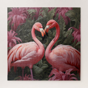 Waterverf Tropische Roze Flamingo Romance Legpuzzel