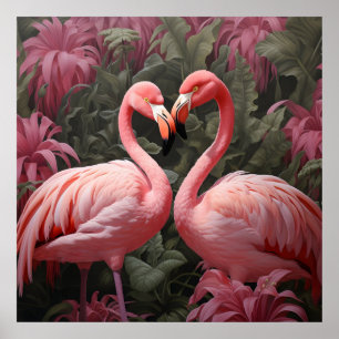 Waterverf Tropische Roze Flamingo Romance Poster