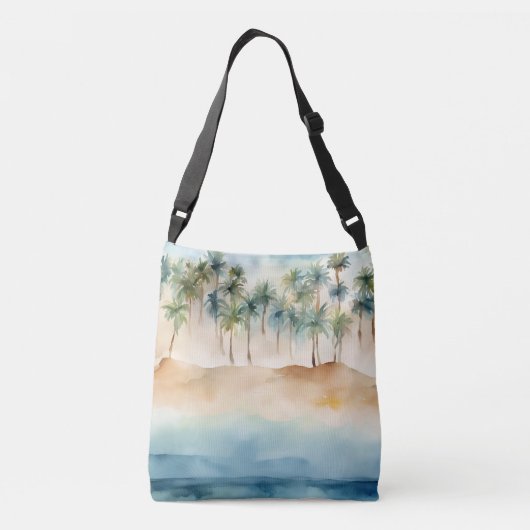 Waterverf Tropische Strand Scène Palmen Zand Oceaa Crossbody Tas