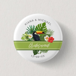Waterverf Tropische Toucan Bridesmaid Green ID577 Ronde Button 3,2 Cm