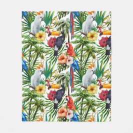 Waterverf tropische vogels en bladpatroon fleece deken