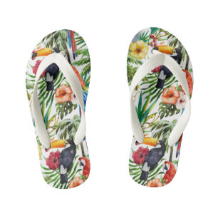 Waterverf tropische vogels en bladpatroon kinder teenslippers