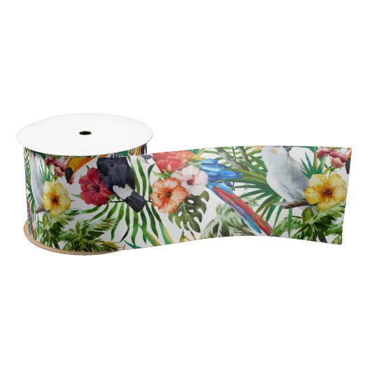 Waterverf tropische vogels en bladpatroon lint (Spoel)