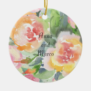 Waterverf trouwbloemen, sjabloon briefkaart keramisch ornament