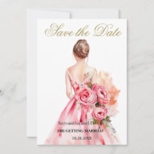 Waterverf Trouwjurk Goud Save the Date