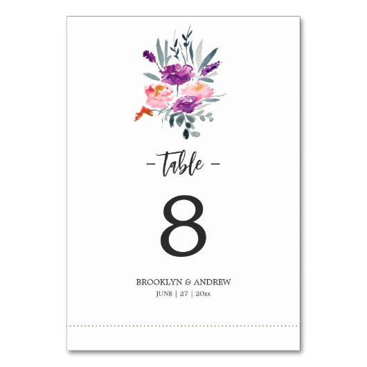 Waterverf Trouwtafel nummers met bloemen Kaart (Voorkant)