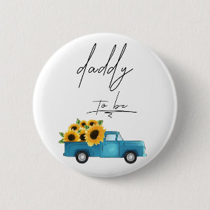 Waterverf Truck met Zonnebloemen Daddy To Be Ronde Button 5,7 Cm