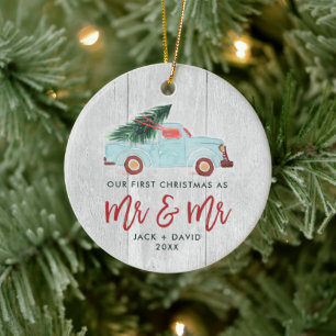 Waterverf Truck Personalized Mr & Mr Wedding Keramisch Ornament