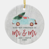 Waterverf Truck Personalized Mr & Mr Wedding Keramisch Ornament (Voorkant)