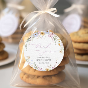 Waterverf Tuin Bloemen Baby shower Dank u Ronde Sticker