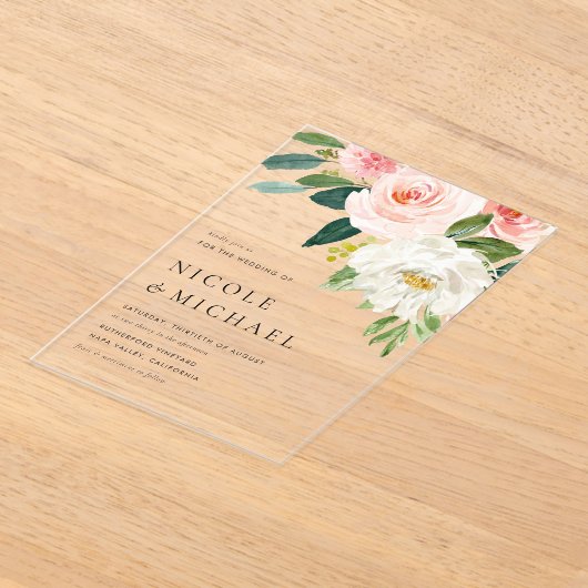 Waterverf Tuin Bloemen Lente Bruiloft Acryl Uitnodigingen (Laagn)