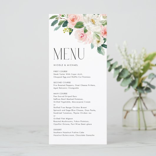 Waterverf Tuin Bloemen Lente Bruiloft Menu (Staand voorkant)