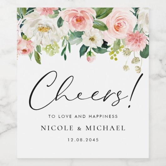 Waterverf Tuin Bloemen Lente Bruiloft Wijn Etiket (Enkel label)