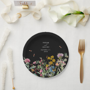 Waterverf Tuin Bruiloft Zwart Boho Papieren Bordje