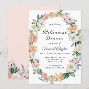 Waterverf Tuin Floral Wreath Rehearsal Dinner Kaart
