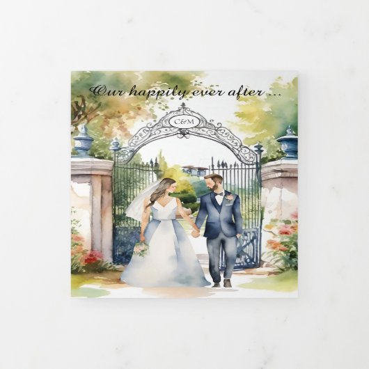 Waterverf Tuin Omheining Wildflower Bruiloft QR Co Drieluik Uitnodiging (Cover)