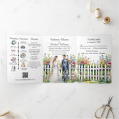 Waterverf Tuin Poort Wildbloemen Bruiloft QR Code Drieluik Uitnodiging (Binnen)