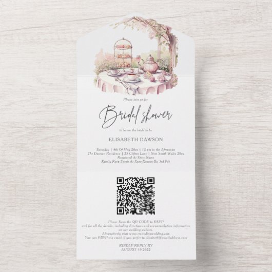 Waterverf Tuin Vrijgezellenfeest QR Code RSVP All In One Uitnodiging (Binnen)