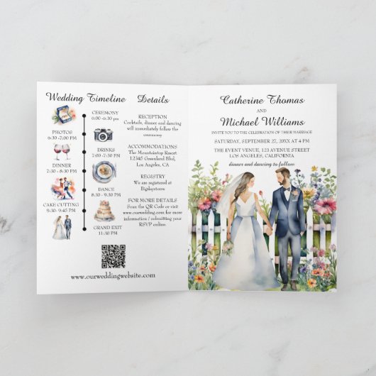 Waterverf Tuin Wildbloemen Bruiloft QR Code (Binnen)