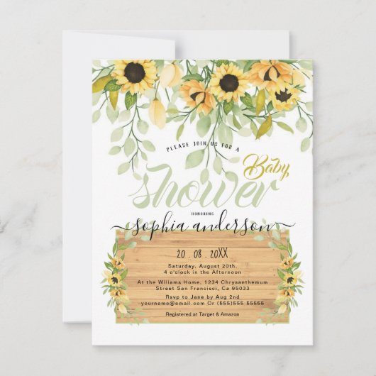 Waterverf Tuinbloemen en Baby shower van hout Kaart (Voorkant)