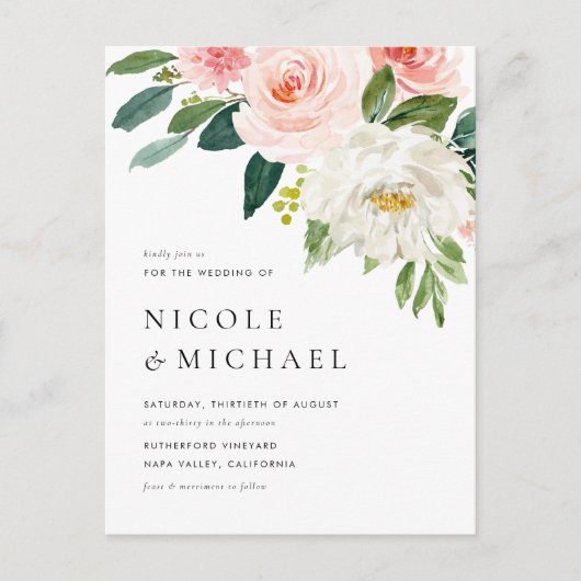 Waterverf  Tuinbloemen QR Code Huwelijk Uitnodiging Briefkaart (Voorkant)