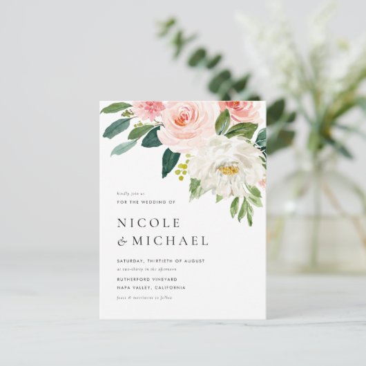 Waterverf  Tuinbloemen QR Code Huwelijk Uitnodiging Briefkaart (Staand voorkant)