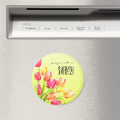 Waterverf Tulips Bouquet Monogram Magneet (Insitu (Vaatwasser))