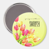Waterverf Tulips Bouquet Monogram Magneet (Voorkant / Achterkant)