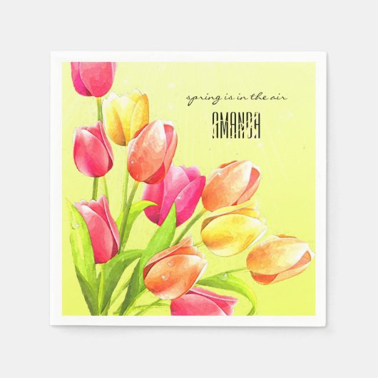 Waterverf Tulips Bouquet Monogram Servet (Voorkant)