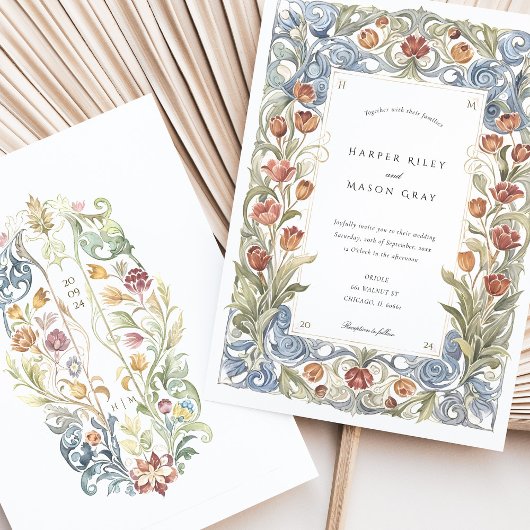 Waterverf Tulp Art Nouveau bruiloft Kaart