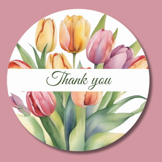 Waterverf Tulp Dank je Ronde Sticker