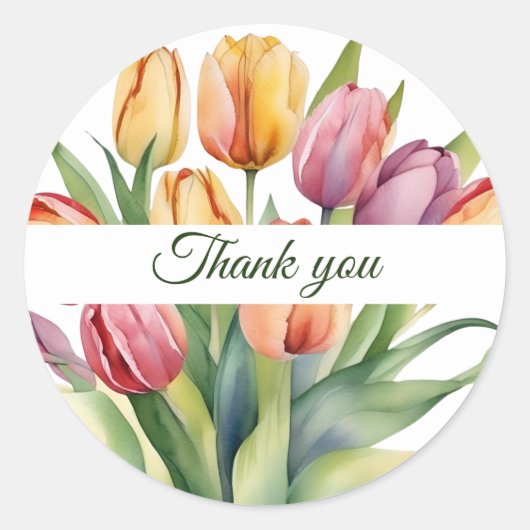Waterverf Tulp Dank je Ronde Sticker (Voorkant)