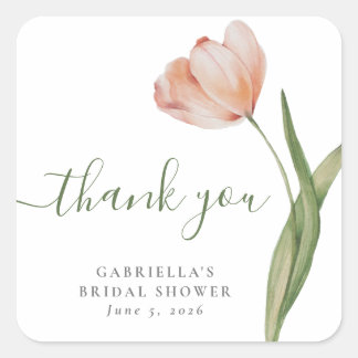 Waterverf Tulp Groen Bruidsuitnodiging Bedankt Vierkante Sticker