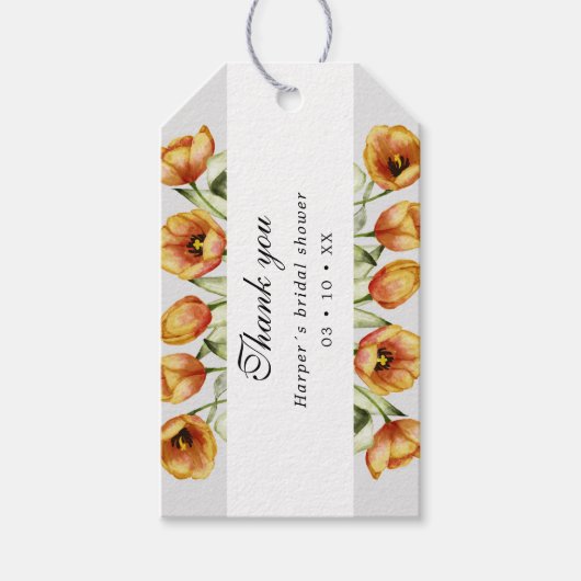 Waterverf tulpen bedankt cadeaulabel (Voorkant)