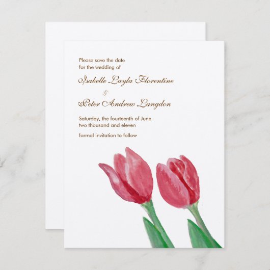 Waterverf Tulpen Bewaar de datum Bruiloft Kaart (Voorkant / Achterkant)