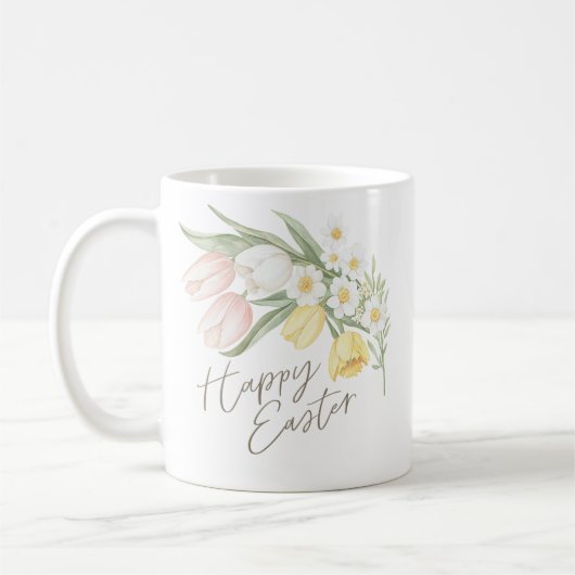 Waterverf Tulpen & Narcissen Gelukkig Pasen  Koffiemok (Links)