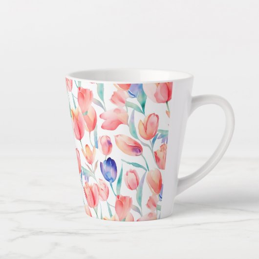 Waterverf Tulpen Pattern Latte Mok (Rechts)